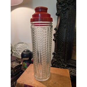 VTG Medco 550 Glass Cocktail Shaker Red Bakelite Dial Recipe Lid Art Deco NYC